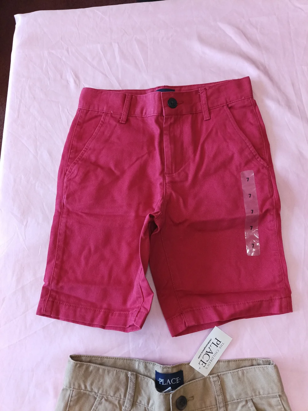 The Children's Place Red and Khaki Boys' Chino Shorts - Set Of 2 Sz. 7